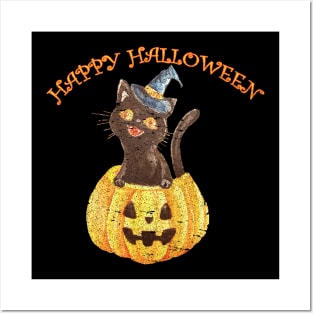 Happy Halloween cute black cat Posters and Art